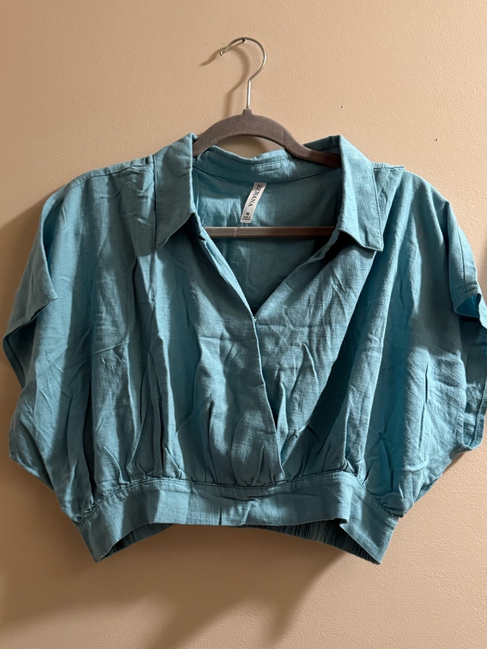 Zenana Outfitters Teal Cropped Collared Top